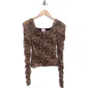 Muse Ruched Mesh Top In Brown