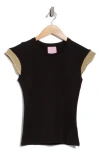 Muse Ruffle Ribbed Cap Sleeve Top In Blue