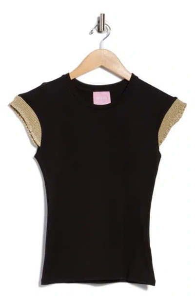 Muse Ruffle Ribbed Cap Sleeve Top In Blue