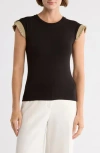 Muse Ruffle Ribbed Cap Sleeve Top In Black