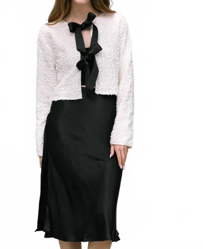 Muse Satin Bow Sequin Jacket In Pearl In White