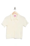 Muse Short Sleeve Textured Button-up Crop Top In White