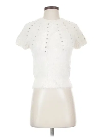 Pre-owned Muse Short Sleeve Top Ivory Mock Neckline Tops In White