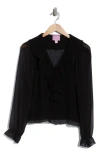 Muse Three Quarter Sleeve Ruffle Top In Black