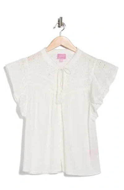 Muse Tie Neck Ruffle Sleeve Top In White