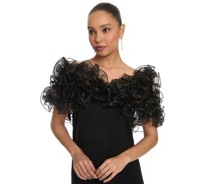 Muse Women's Chandra Organza Ruffle Off-shoulder Shawl In Black