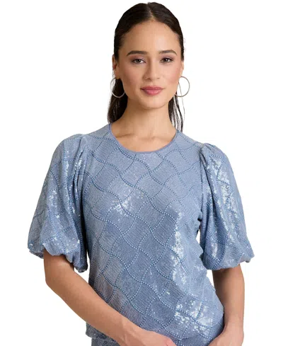 Muse Women's Crew Neck Bubble Short-sleeve Top In Blue