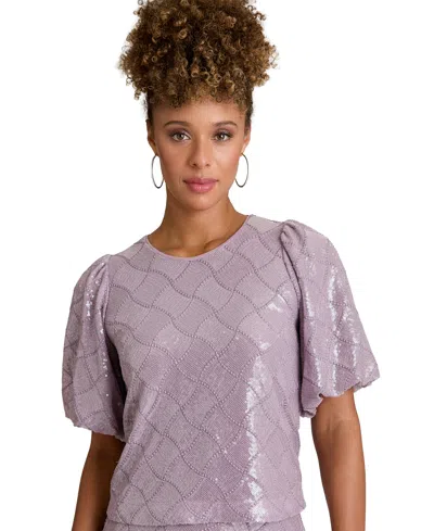 Muse Women's Crew Neck Bubble Short-sleeve Top In Purple