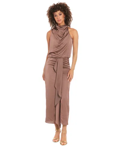 Muse Women's Draped-front Charmeuse Maxi Skirt In Taupe
