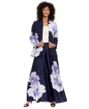 Muse Women's Floral Collarless Open-front Jacket In Blue
