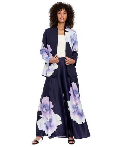 Muse Women's Floral Collarless Open-front Jacket In Navy,lilac,blue