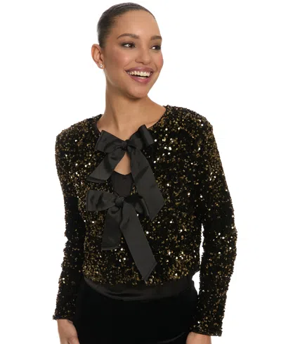 Muse Women's Kennedy Sequin Double Satin Bow Long-sleeve Cardigan In Multi