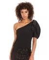 Muse One Shoulder Bubble Sleeve Top In Black