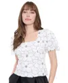 Muse Women's Printed Square-neck Top In White