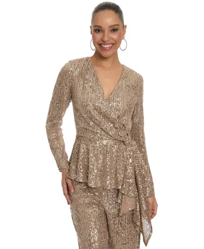 Muse Women's Seq Surplice Peplum V-neck Top In Caramel