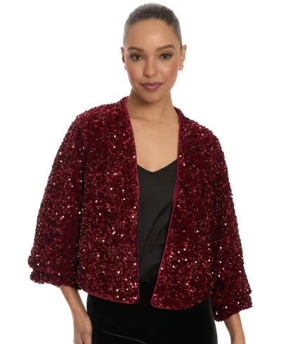 Muse Women's Sequin Cropped V-neck Bomber Jacket In Brown