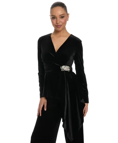 Muse Women's Sequin Faux-wrap V-neck Blouse In Black