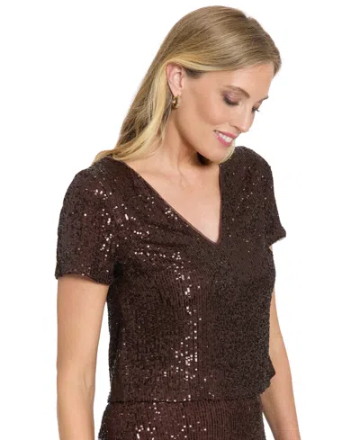Muse Women's Textured V-neck Top In Brown