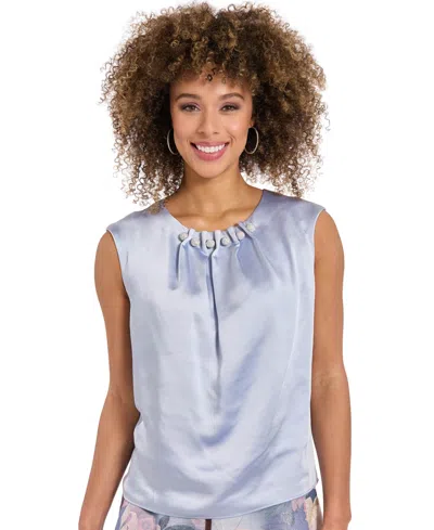 Muse Women's Tucked Beaded Crew Neck Top In Blue