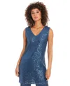Muse Women's V-neck Sleeveless Sequin Tunic Top In Denim