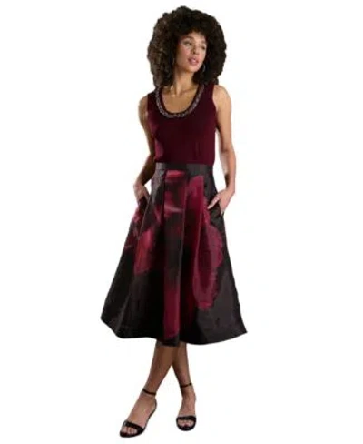 Muse Womens Asymmetrical Pleated V Neck Top Pleated Organza Midi Skirt In Burgundy