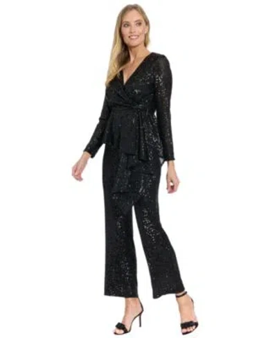 Muse Womens Long Sleeve Faux Twist Wrap Top Textured Pull On Pants In Black