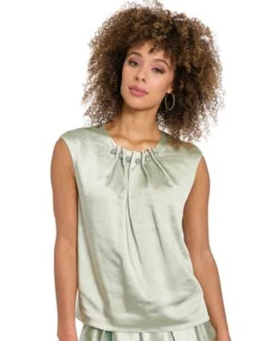 Muse Womens Tucked Beaded Neckline Sleeveless Top In Green