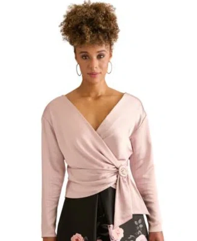Muse Womens V Neck Long Sleeve Top In Pink