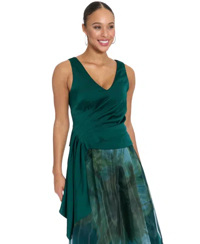 Muse Women'sâ Asymmetrical Pleated V-neck Top In Brown