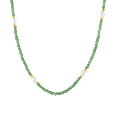 Musebox London Women's Green Sage Coloured Bead & Freshwater Pearl Choker Necklace