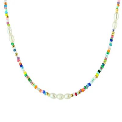 Musebox London Women's Medley Bright Colourful Bead & Pearl Choker Necklace In Yellow