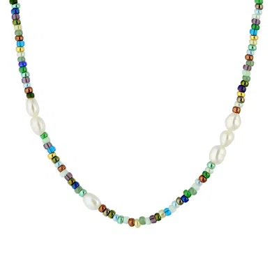 Musebox London Women's Medley Metallic Coloured Bead & Pearl Choker Necklace In Yellow