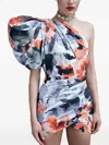 Museum Of Fine Clothing Floral One-shoulder Mini Dress In Gray