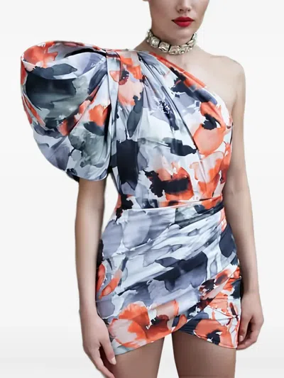Museum Of Fine Clothing Floral One-shoulder Mini Dress In Gray