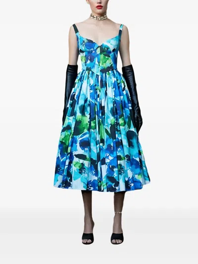Museum Of Fine Clothing Sweetheart Floral Midi Dress In Blue