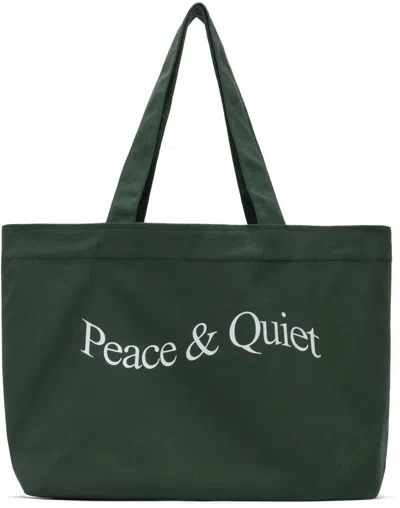 Museum Of Peace And Quiet Green Wordmark Tote In Forest