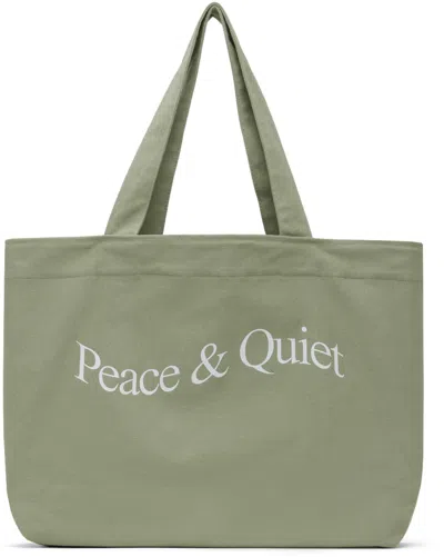 Museum Of Peace And Quiet Khaki Wordmark Tote In Green