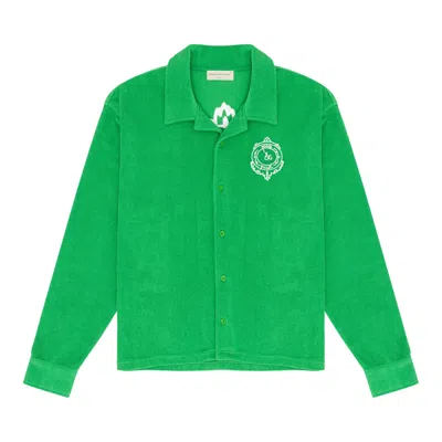Pre-owned Museum Of Peace And Quiet Museum Of Peace & Quiet Pq Seal Terry Cloth Button-up 'kelly' | Green | Men's Size Xs