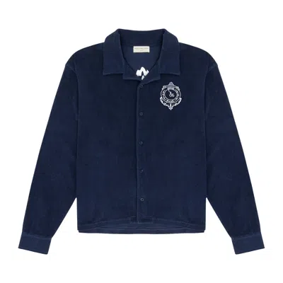 Pre-owned Museum Of Peace And Quiet Museum Of Peace & Quiet Pq Seal Terry Cloth Button-up 'navy' | Blue | Men's Size M