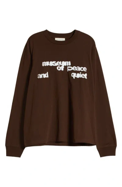 Museum Of Peace And Quiet Museum Of Peace & Quiet Sponge Logo Long Sleeve Cotton Graphic T-shirt In Brown