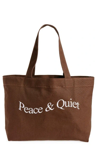 Museum Of Peace And Quiet Wordmark Canvas Tote In Brown