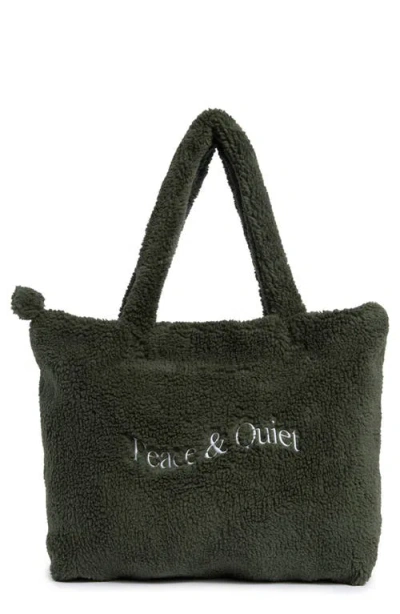 Museum Of Peace And Quiet Museum Of Peace & Quiet Wordmark Faux Shearling Tote Bag In Green