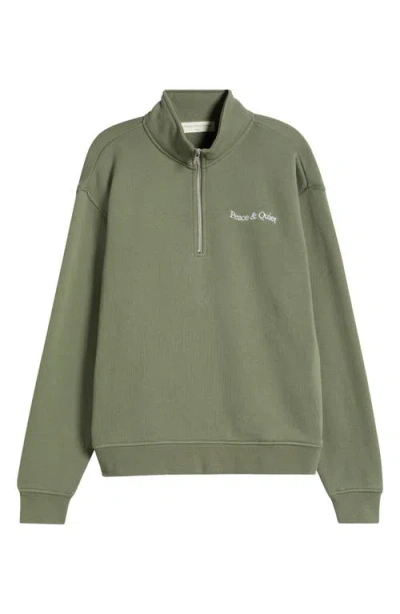 Museum Of Peace And Quiet Museum Of Peace & Quiet Wordmark Half Zip Sweatshirt In Olive