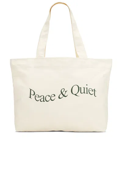 Museum Of Peace And Quiet Wordmark Pigment Dyed Tote Bag In Bone
