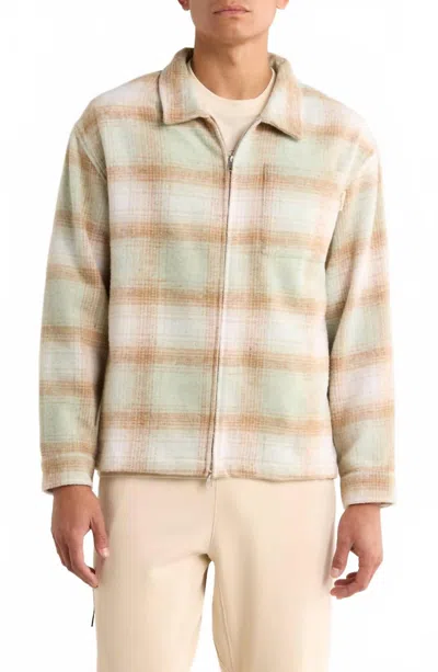 Museum Of Peace And Quiet Wordmark Plaid Zip Shirt Jacket In Green
