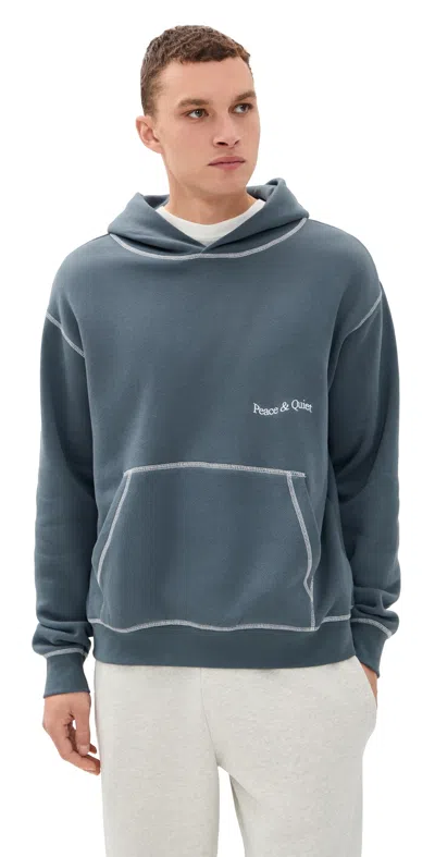 Museum Of Peace And Quiet Wordmark Reverse Stitched Hoodie Slate In Blue