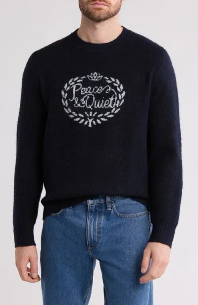 Museum Of Peace And Quiet Museum Of Peace & Quiet Wreath Cotton Crewneck Sweater In Navy