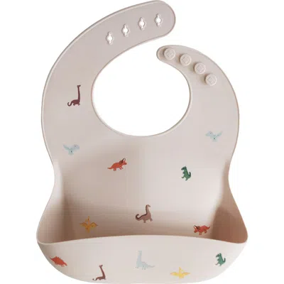 Mushie Kids'  Dinosaurs Silicone Bib In Sand