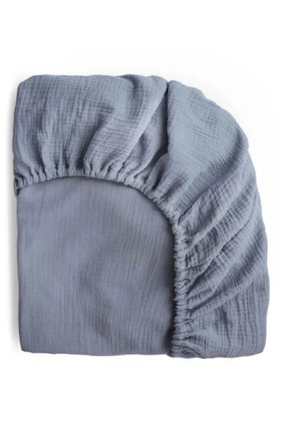 Mushie Extrasoft Cotton Muslin Crib Sheet In Blue