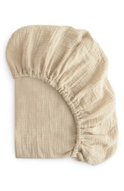 Mushie Extrasoft Cotton Muslin Crib Sheet In Nude